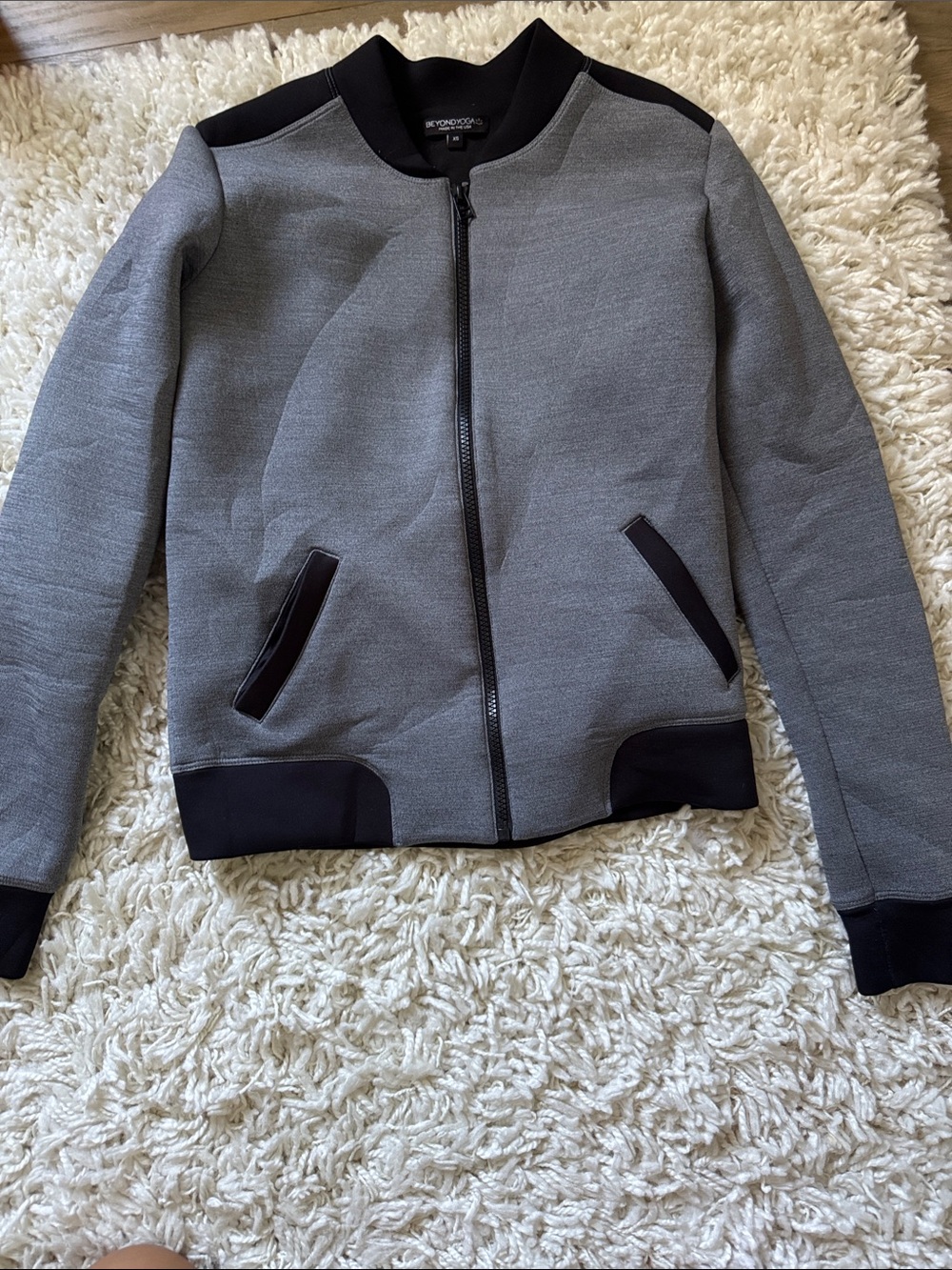 Beyond Yoga Grey Bomber Jacket with Black Trim